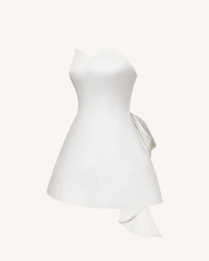 Satin Strapless Bow-Back Mini Dress - White | JW PEI