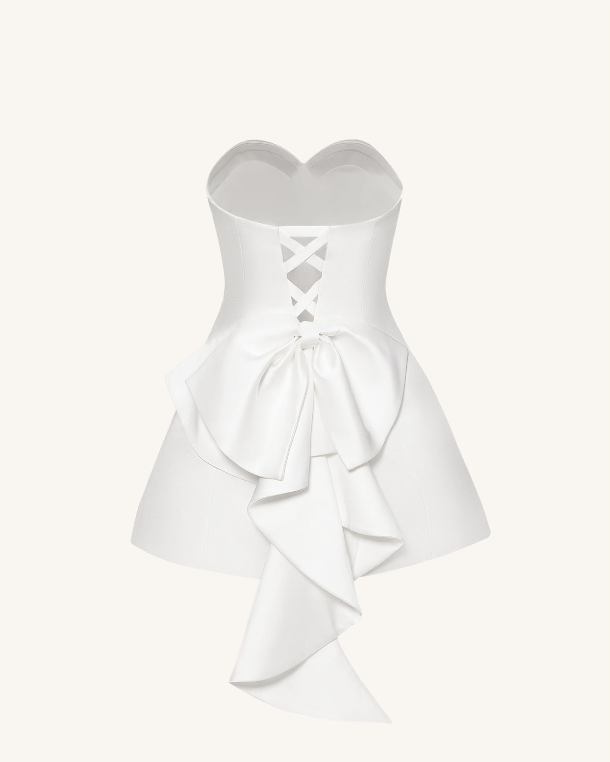 Satin Strapless Bow-Back Mini Dress - White | JW PEI