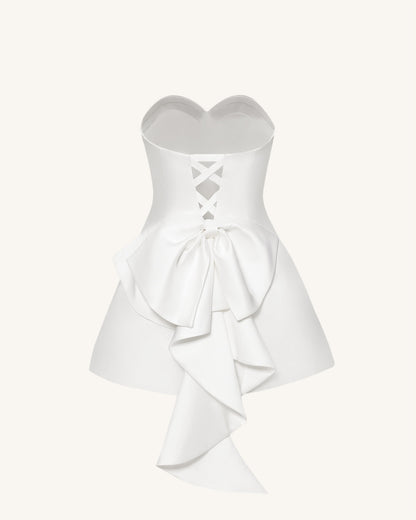 Satin Strapless Bow-Back Mini Dress - White | JW PEI