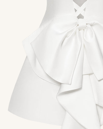 Satin Strapless Bow-Back Mini Dress - White | JW PEI