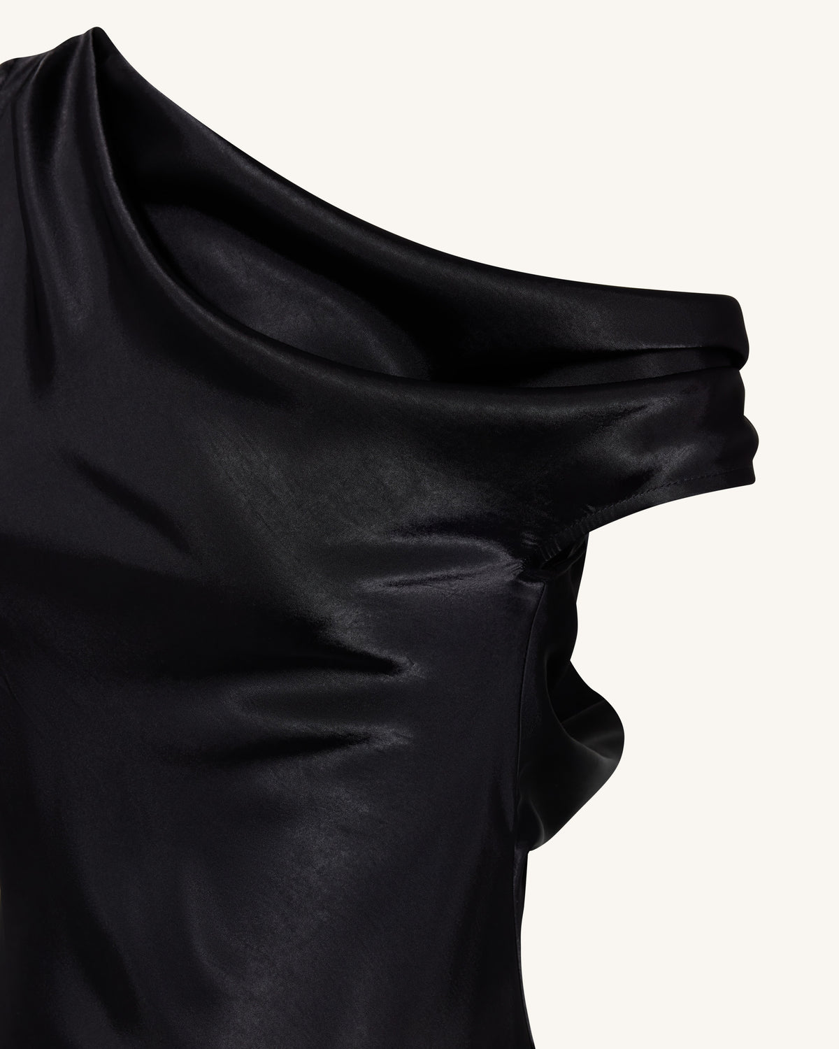 Satin Draped One-Shoulder Asymmetric Dress - Black | JW PEI