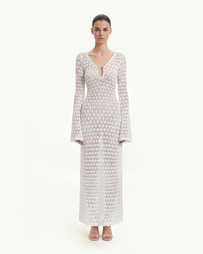Pointelle Knit Keyhole Maxi Dress - White | JW PEI