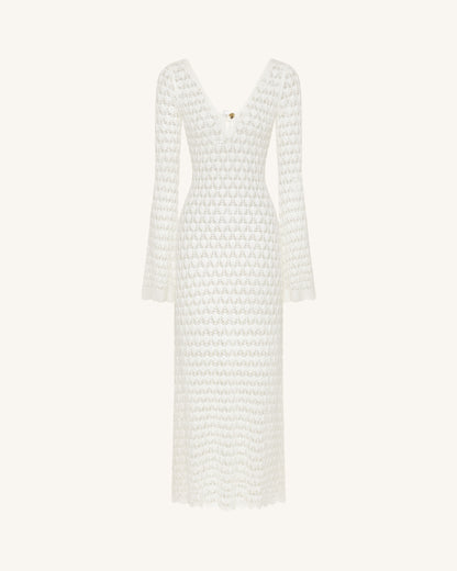 Pointelle Knit Keyhole Maxi Dress - White | JW PEI