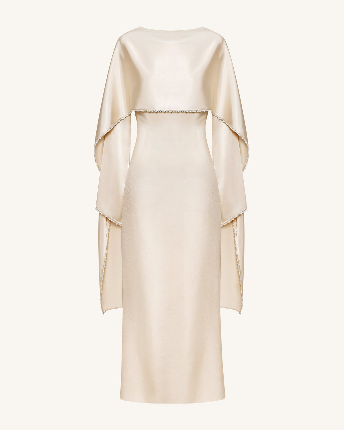 198Pearl-Trimmed Cape Sleeve Boat Neck Maxi Gown-Cream | JW PEI