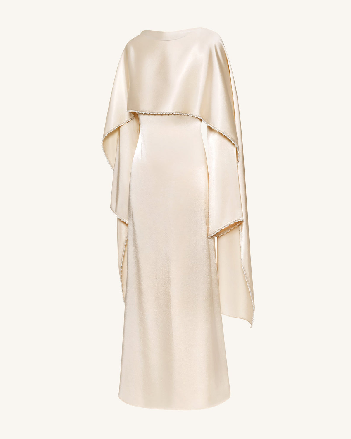 198Pearl-Trimmed Cape Sleeve Boat Neck Maxi Gown-Cream | JW PEI