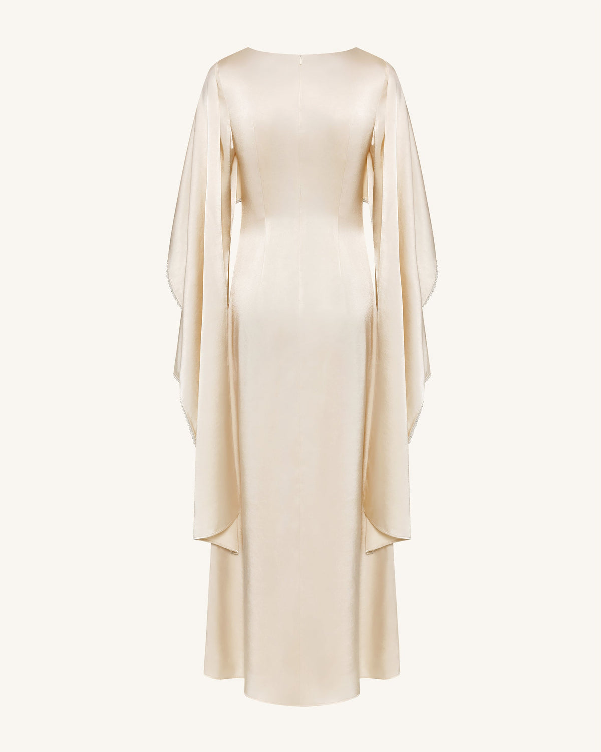 198Pearl-Trimmed Cape Sleeve Boat Neck Maxi Gown-Cream | JW PEI