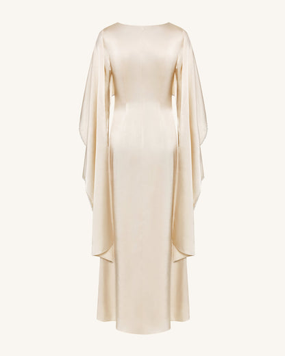 198Pearl-Trimmed Cape Sleeve Boat Neck Maxi Gown-Cream | JW PEI