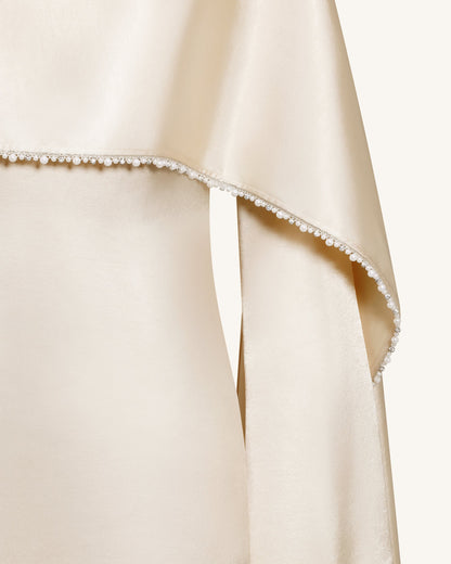 198Pearl-Trimmed Cape Sleeve Boat Neck Maxi Gown-Cream | JW PEI