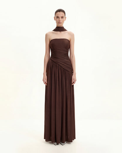 Ruched Panel Strapless Maxi Dress - Brown | JW PEI