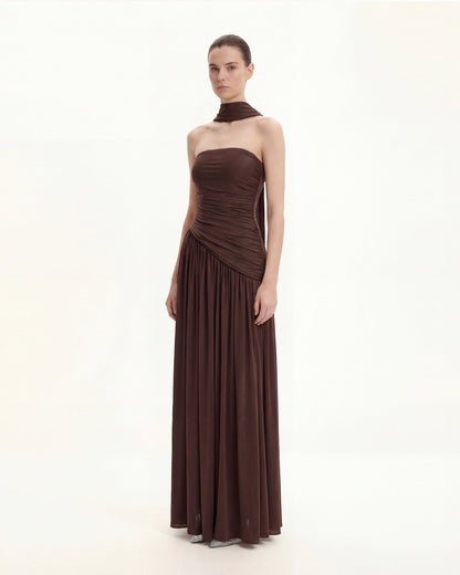 Ruched Panel Strapless Maxi Dress - Brown | JW PEI