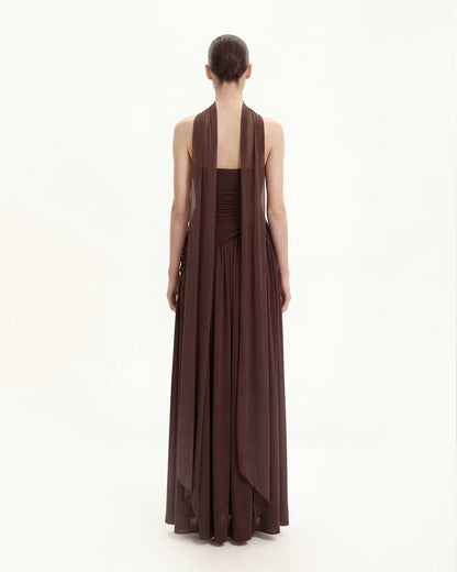 Ruched Panel Strapless Maxi Dress - Brown | JW PEI