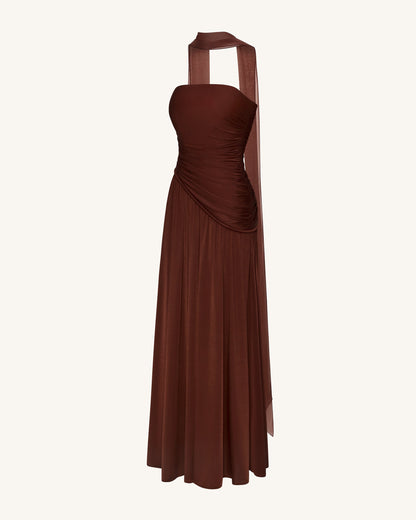 Ruched Panel Strapless Maxi Dress - Brown | JW PEI