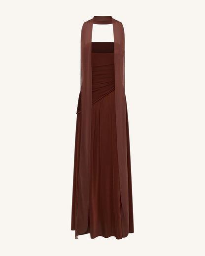 Ruched Panel Strapless Maxi Dress - Brown | JW PEI