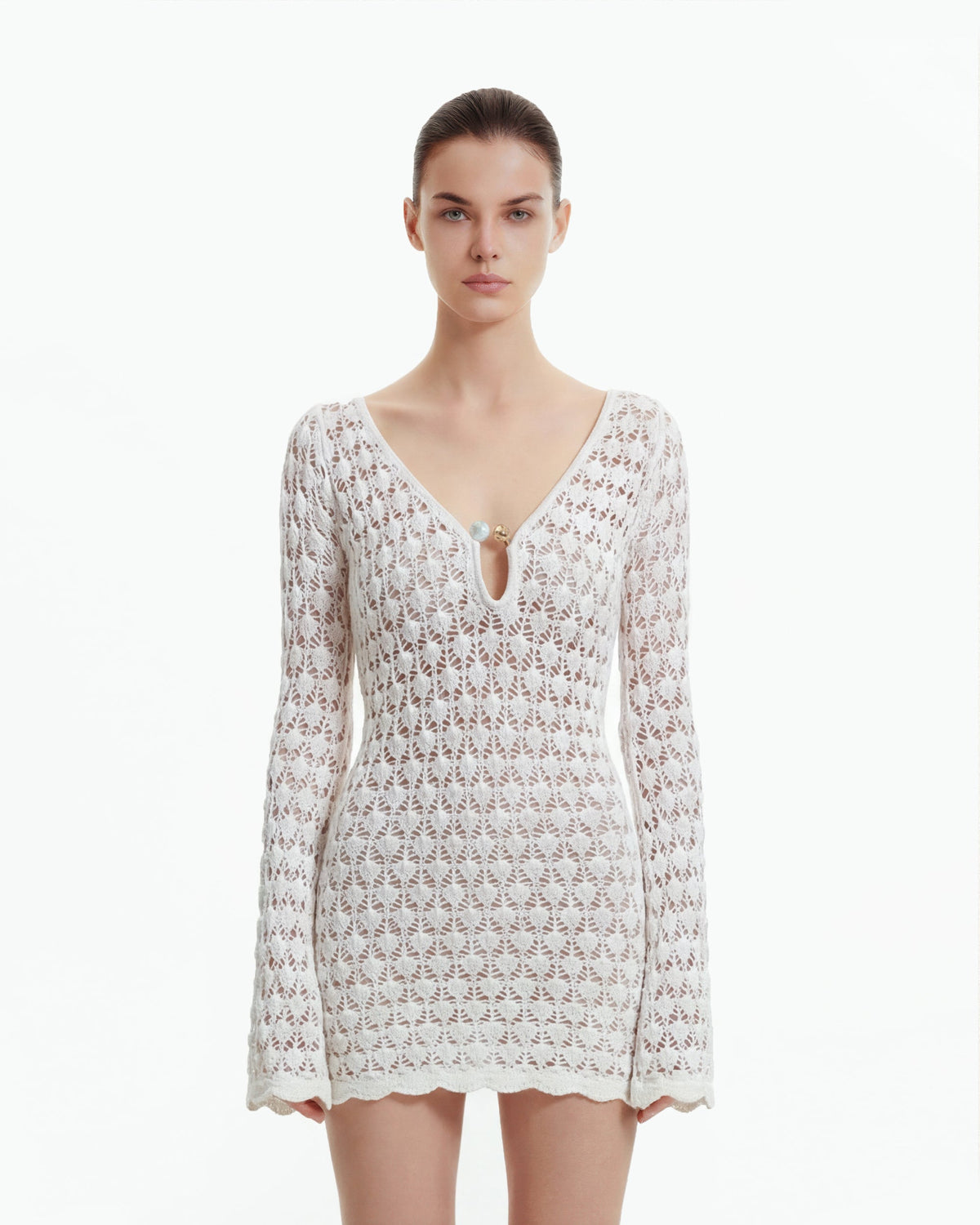 Pointelle Knit Keyhole Mini Dress - White | JW PEI