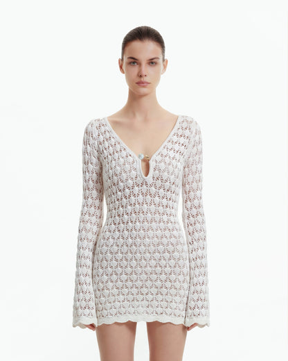 Pointelle Knit Keyhole Mini Dress - White | JW PEI