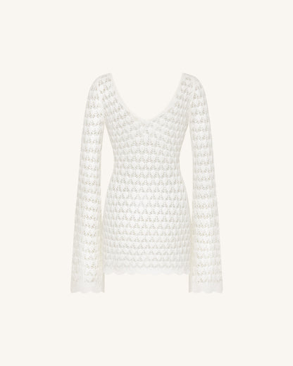 Pointelle Knit Keyhole Mini Dress - White | JW PEI