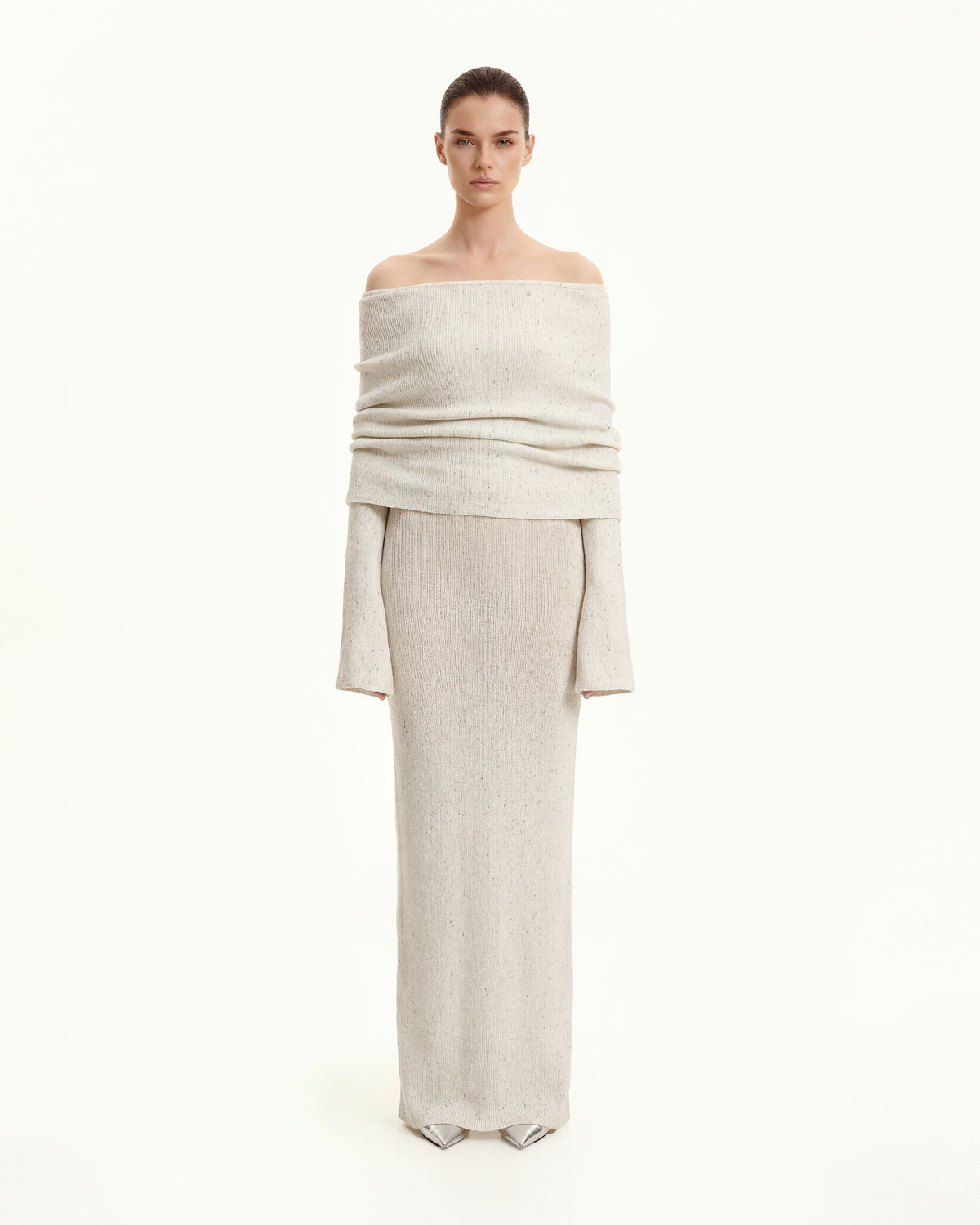 Knit Off-Shoulder Maxi Dress - Cream | JW PEI