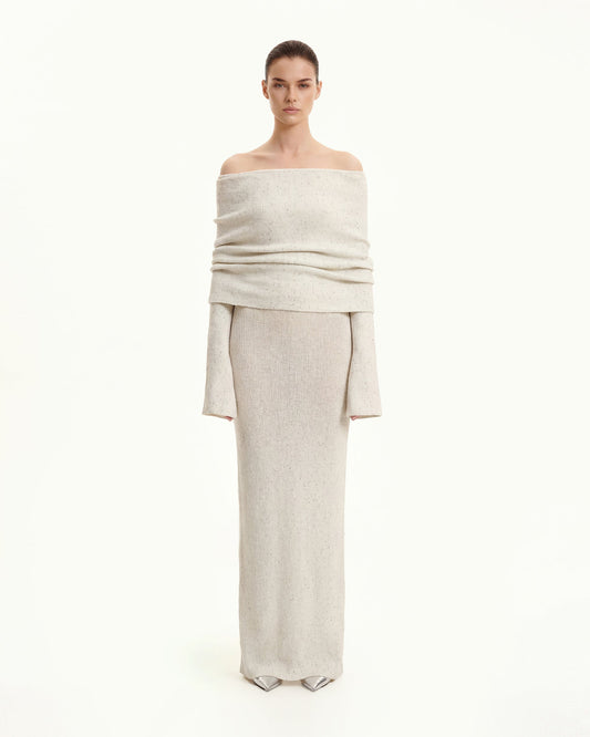 Knit Off-Shoulder Maxi Dress - Cream | JW PEI