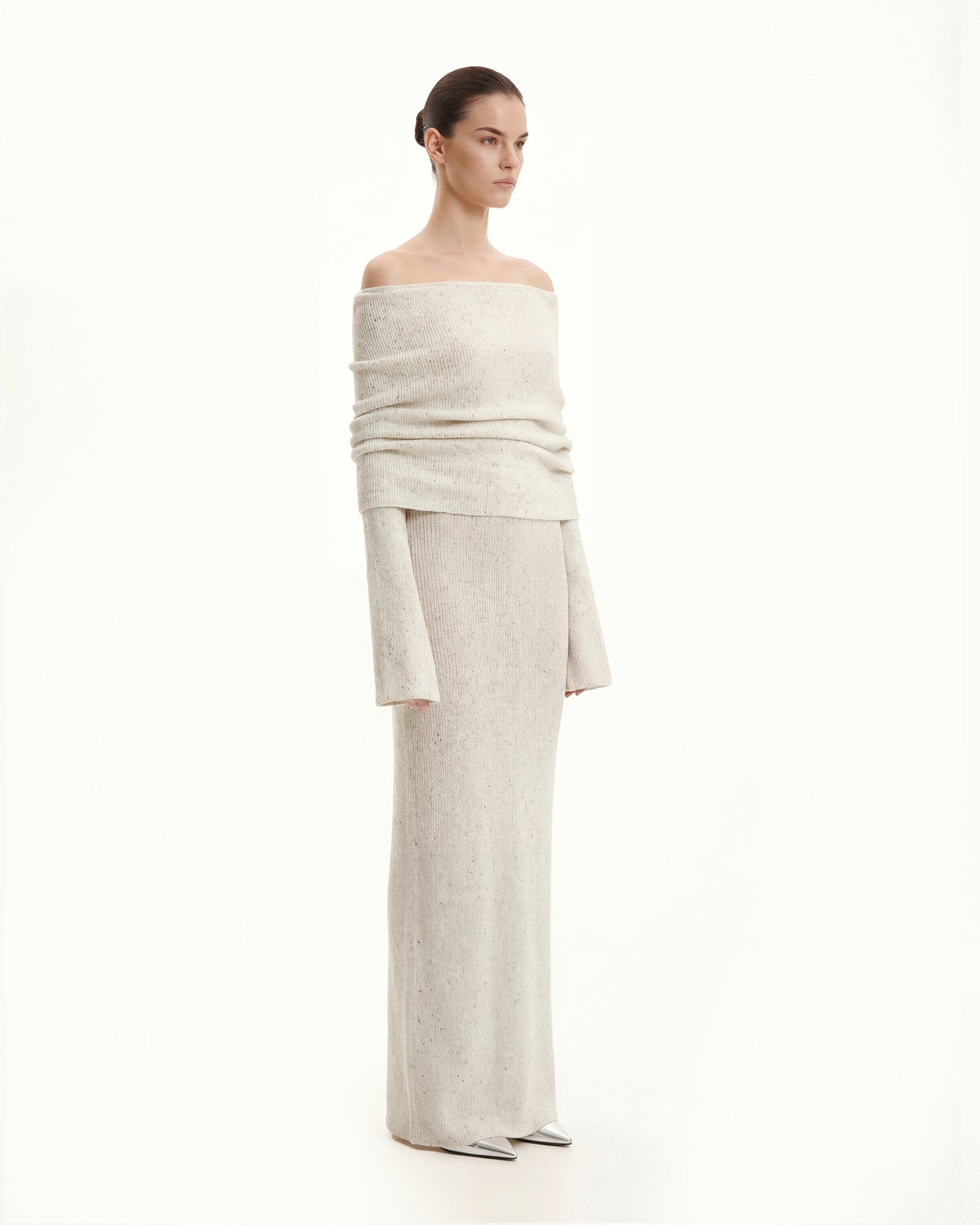 Knit Off-Shoulder Maxi Dress - Cream | JW PEI