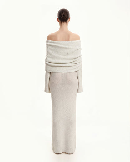 Knit Off-Shoulder Maxi Dress - Cream | JW PEI