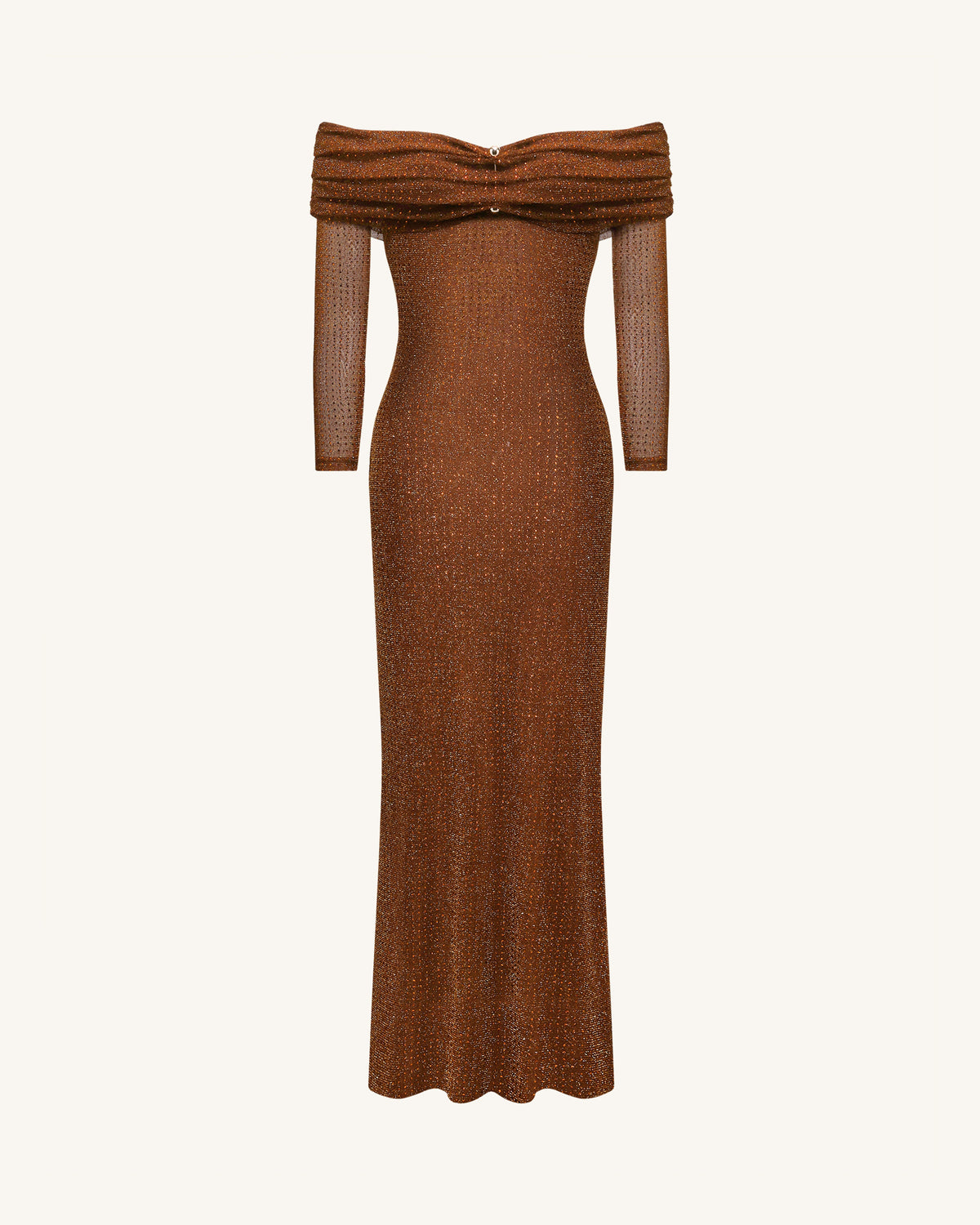Rhinestone Mesh Off-Shoulder Maxi Dress - Brown | JW PEI