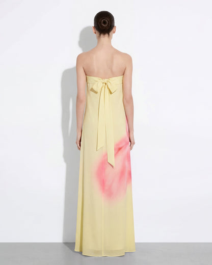 Watercolor Floral Print Strapless Maxi Dress - Yellow | JW PEI
