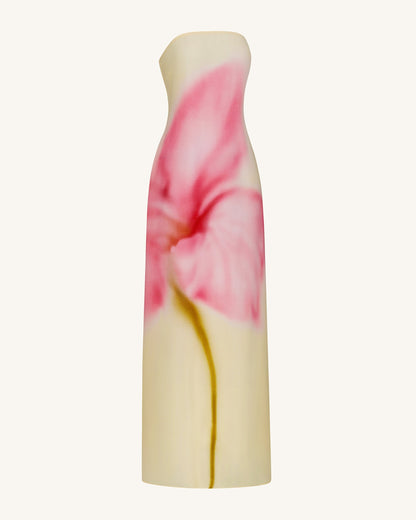 Watercolor Floral Print Strapless Maxi Dress - Yellow | JW PEI