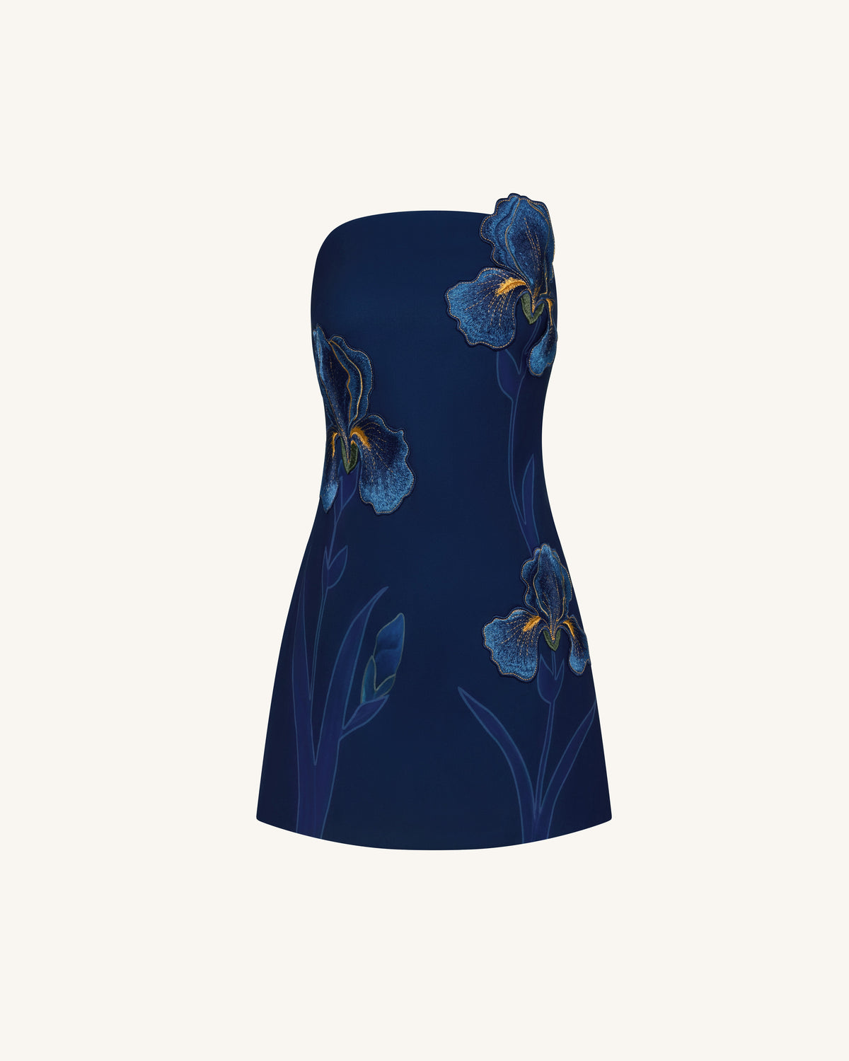 Iris Floral Print Strapless Dress – Navy blue | JW PEI