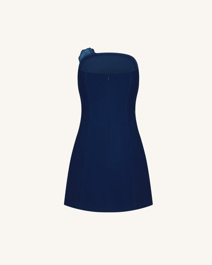 Iris Floral Print Strapless Dress – Navy blue | JW PEI
