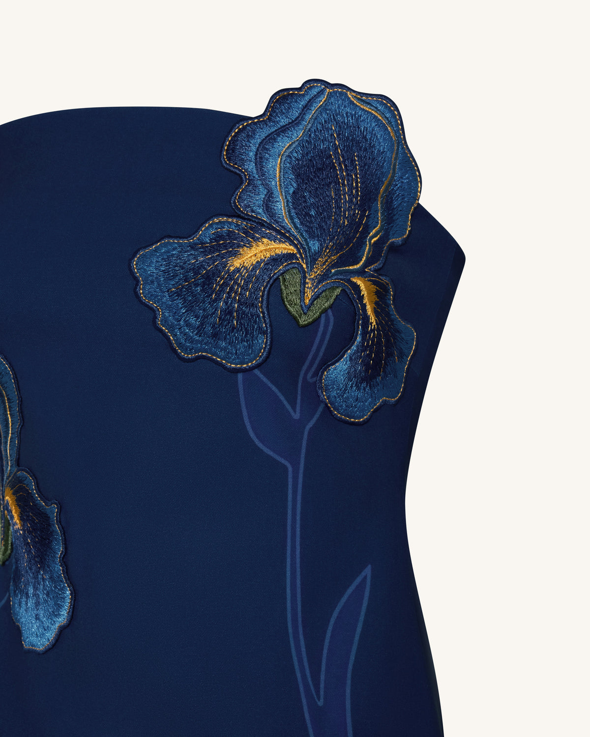 Iris Floral Print Strapless Dress – Navy blue | JW PEI