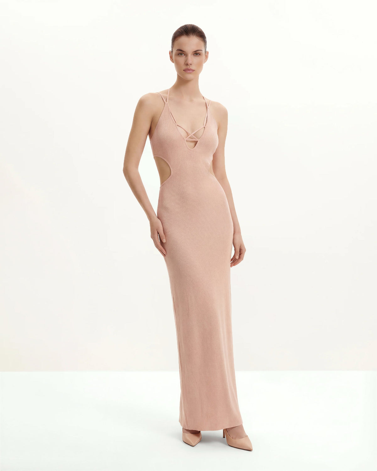 Ribbed Knit Cutout Maxi Dress - Pink | JW PEI