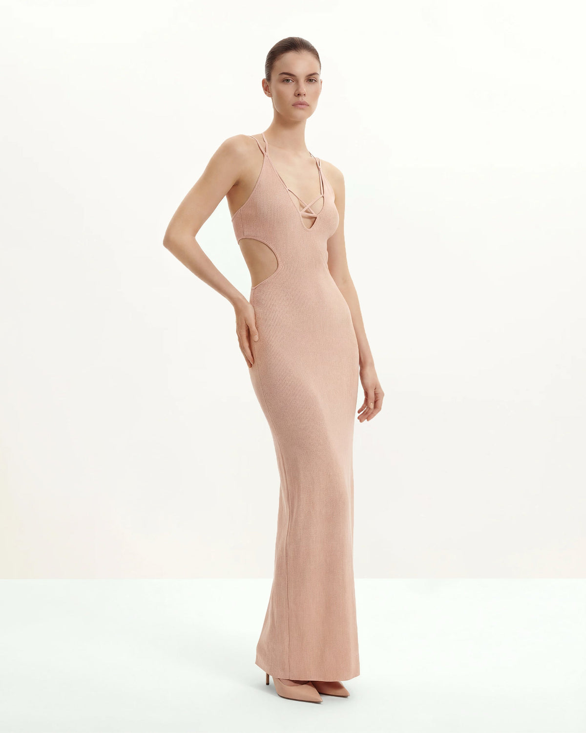 Ribbed Knit Cutout Maxi Dress - Pink | JW PEI