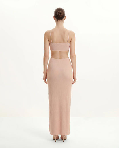 Ribbed Knit Cutout Maxi Dress - Pink | JW PEI