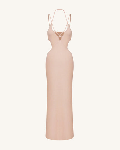 Ribbed Knit Cutout Maxi Dress - Pink | JW PEI