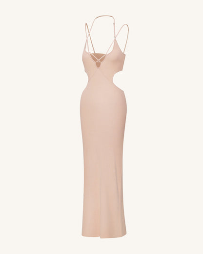 Ribbed Knit Cutout Maxi Dress - Pink | JW PEI