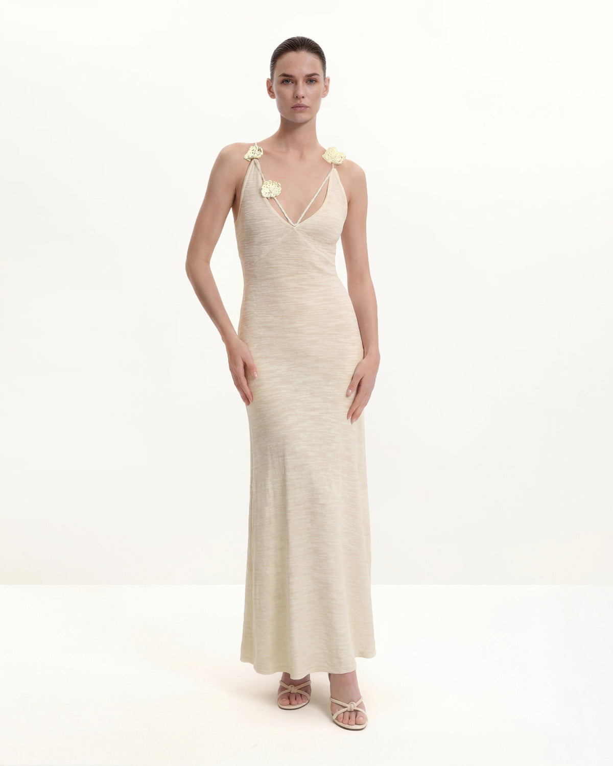 Textured Knit Halter Maxi Dress - Cream | JW PEI