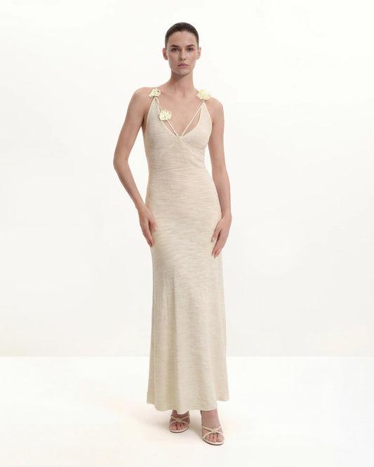 Textured Knit Halter Maxi Dress - Cream | JW PEI