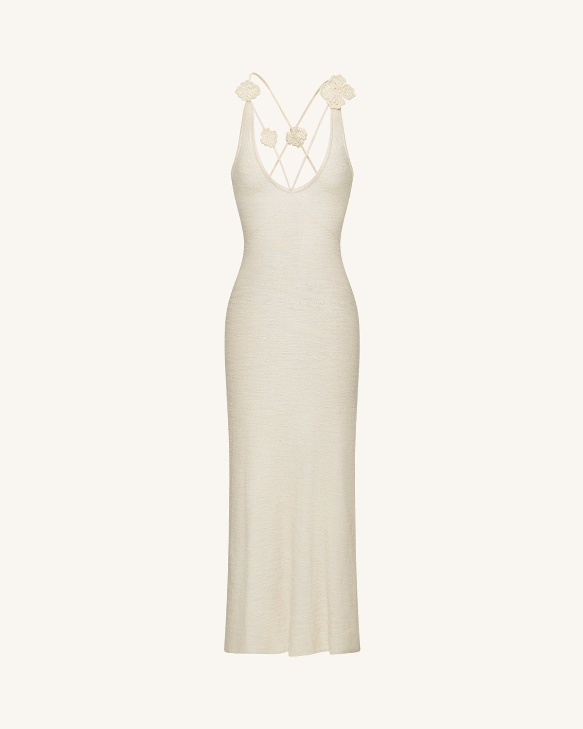 Textured Knit Halter Maxi Dress - Cream | JW PEI