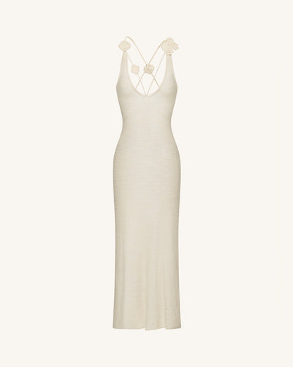 Textured Knit Halter Maxi Dress - Cream | JW PEI