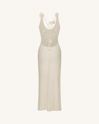 Textured Knit Halter Maxi Dress - Cream | JW PEI