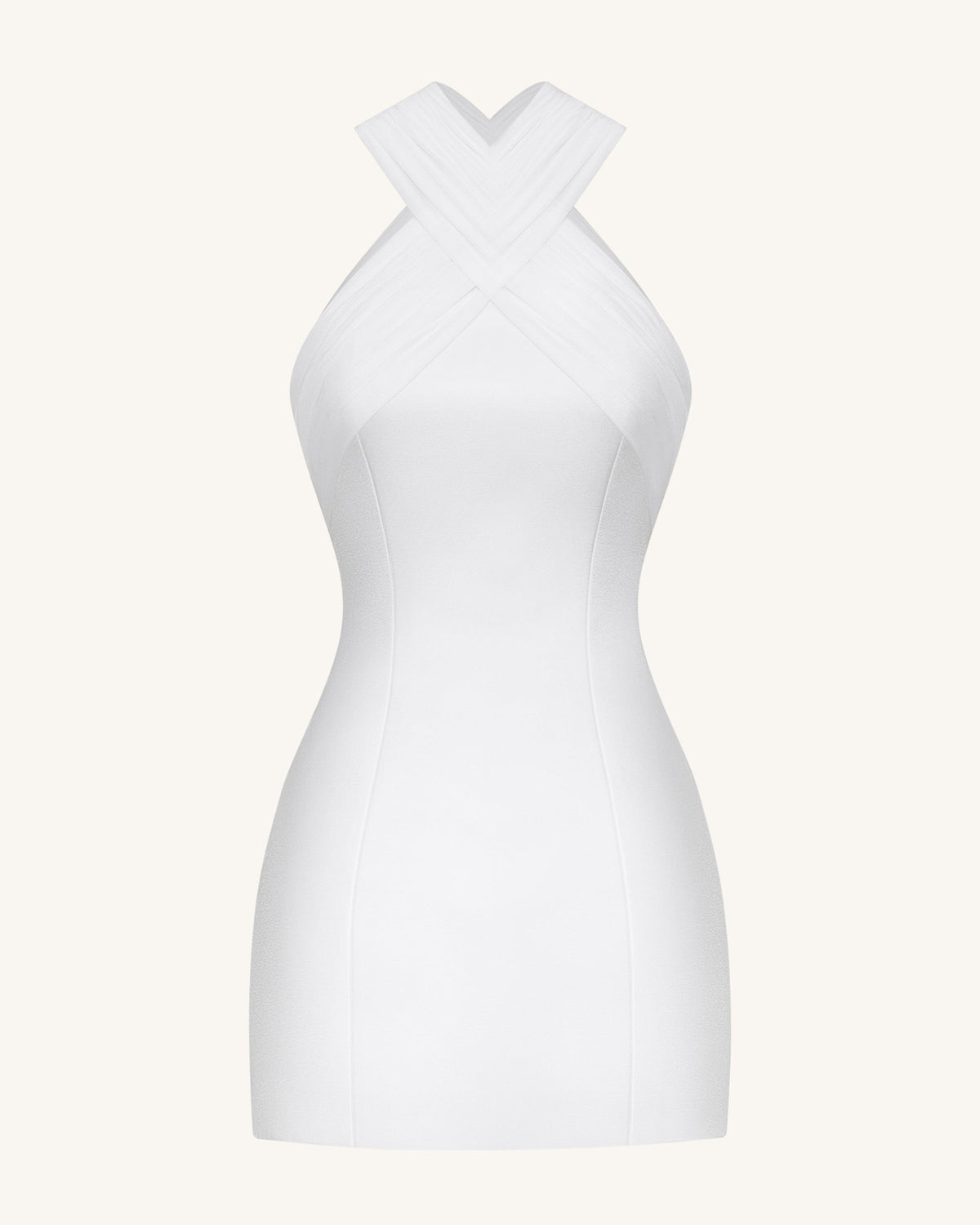 Satin Mini Dress with Tulle Cross-Halter - White | JW PEI