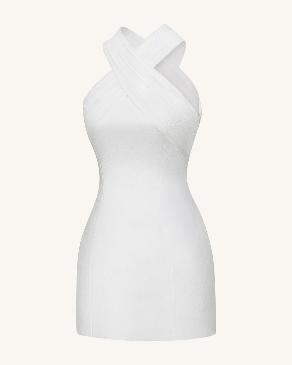 Satin Mini Dress with Tulle Cross-Halter - White | JW PEI