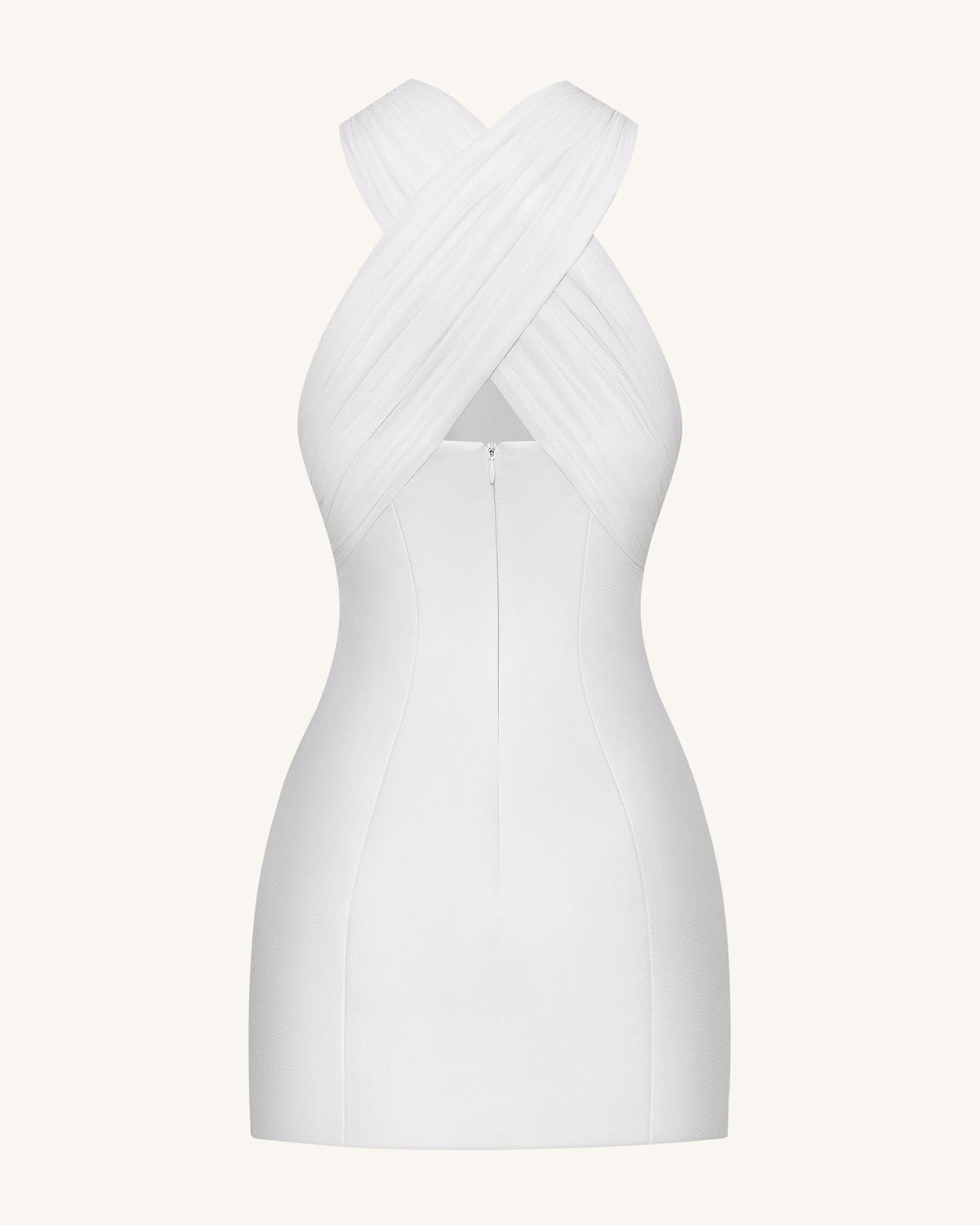 Satin Mini Dress with Tulle Cross-Halter - White | JW PEI