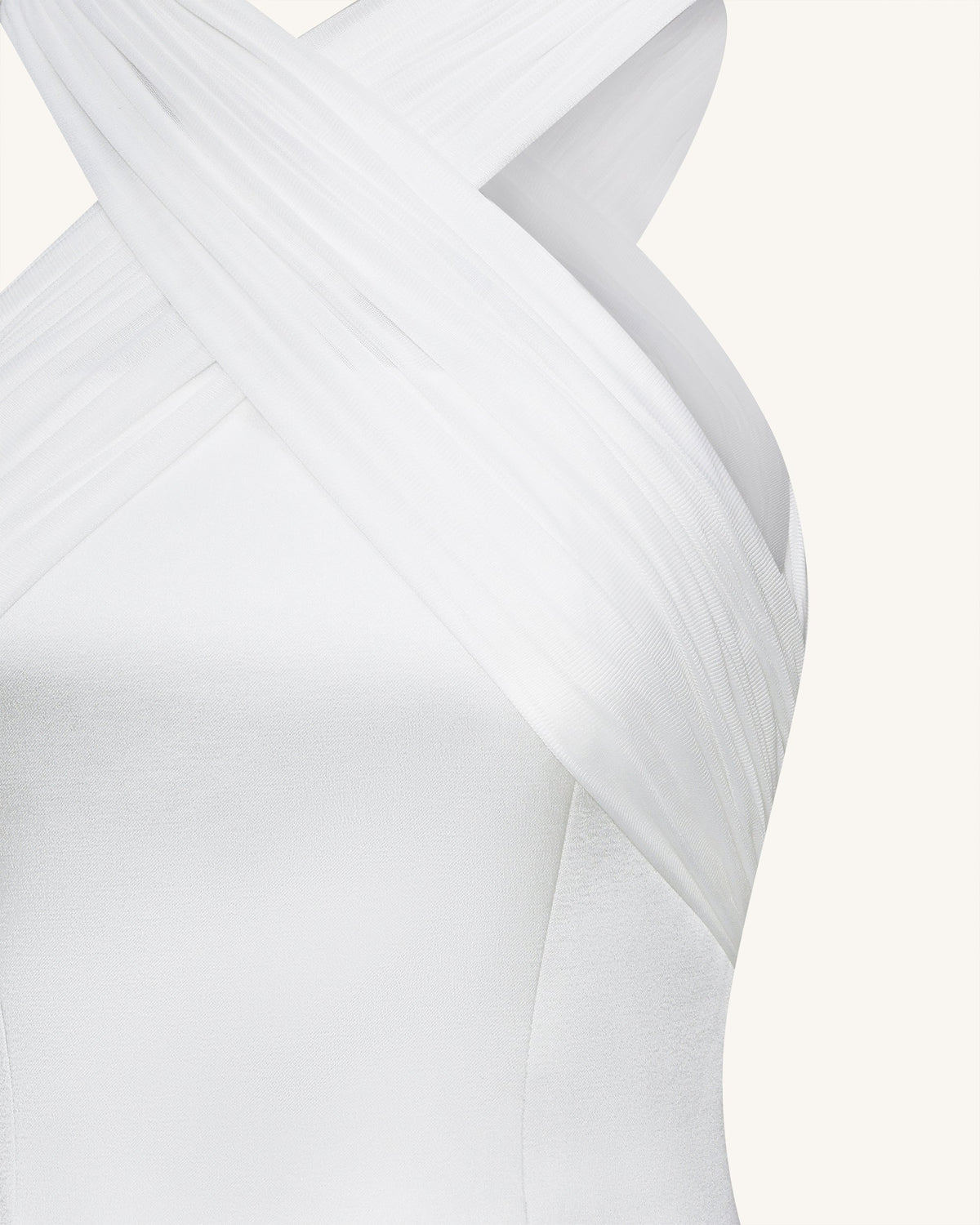 Satin Mini Dress with Tulle Cross-Halter - White | JW PEI