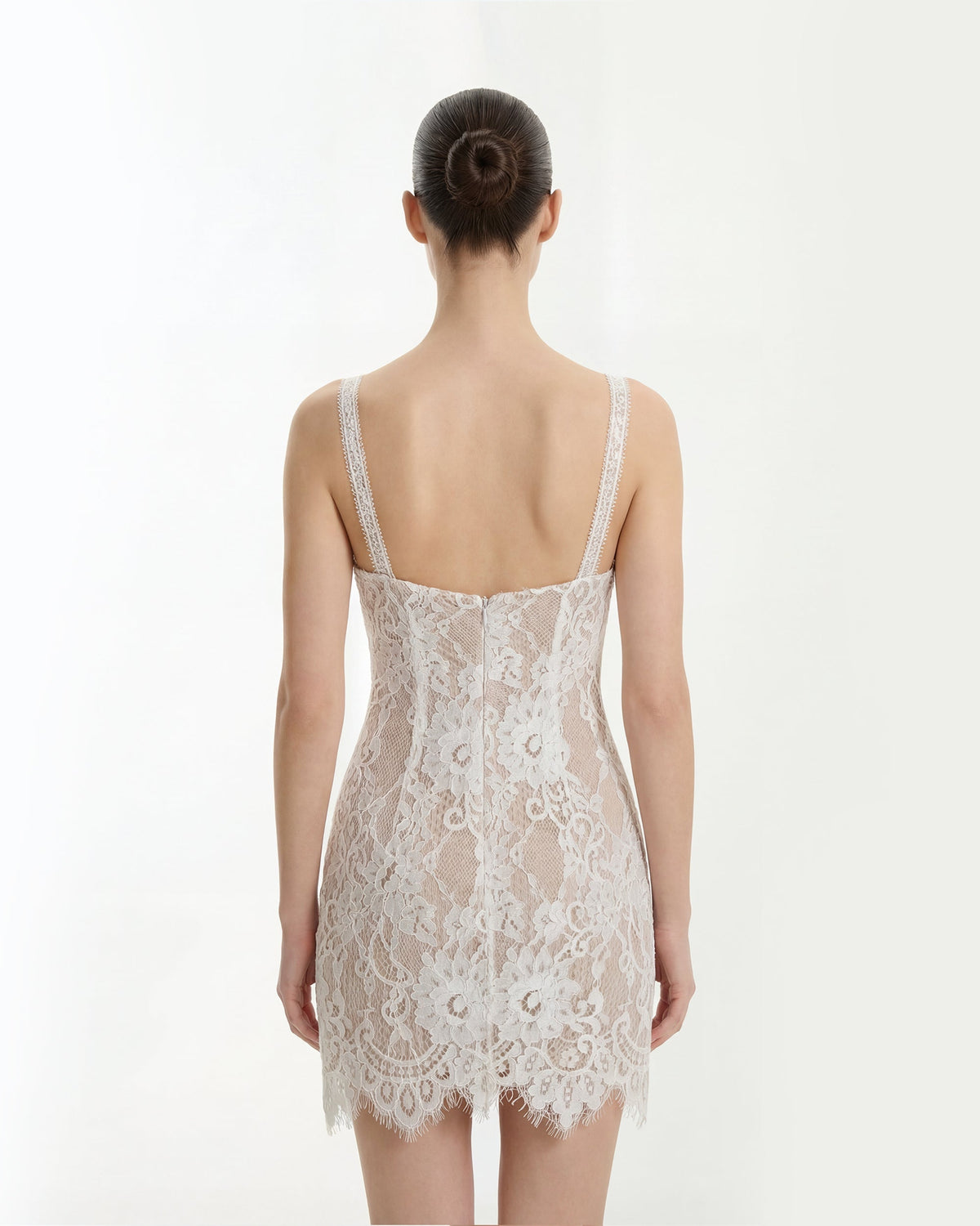 Eyelash Lace Bustier Bodycon Dress - White | JW PEI