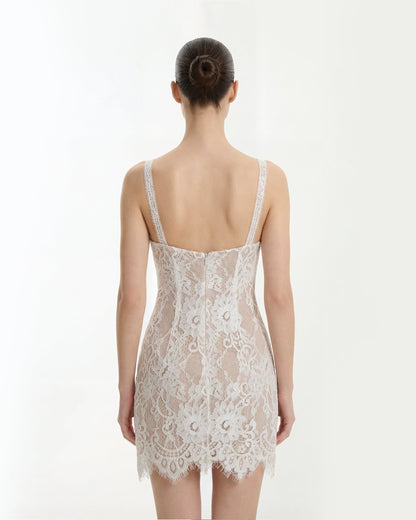Eyelash Lace Bustier Bodycon Dress - White | JW PEI