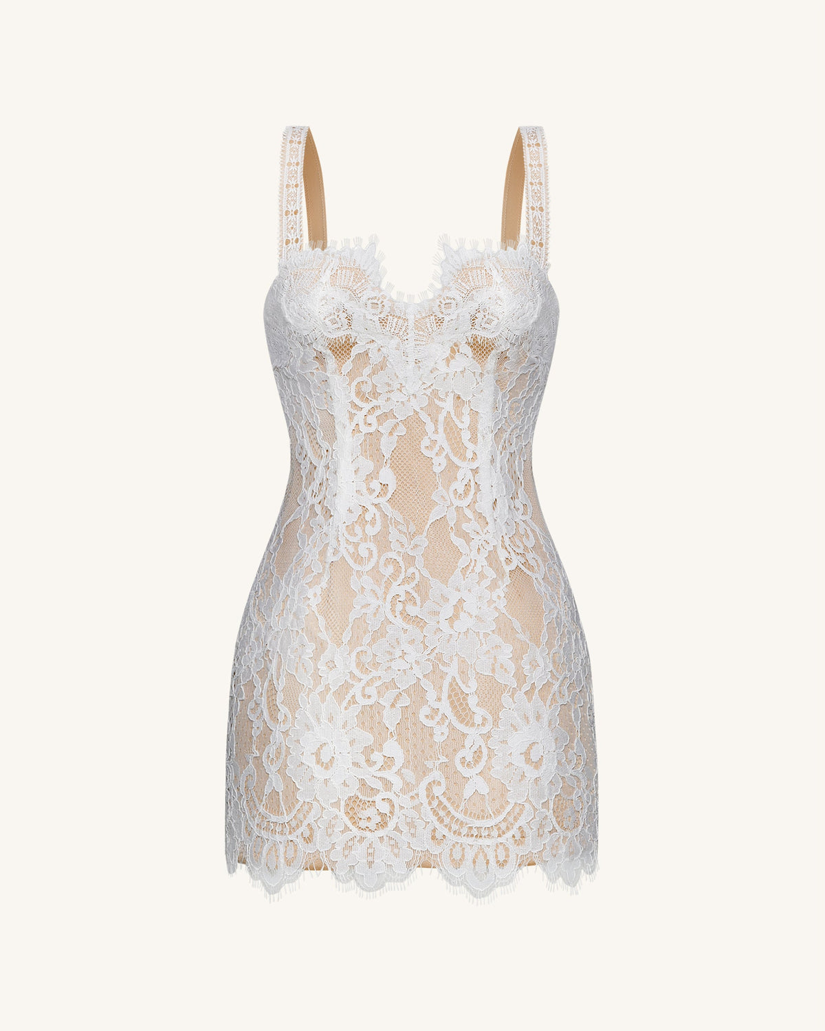 Eyelash Lace Bustier Bodycon Dress - White | JW PEI