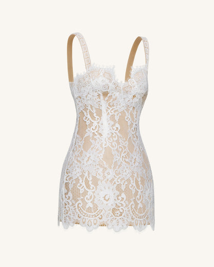 Eyelash Lace Bustier Bodycon Dress - White | JW PEI