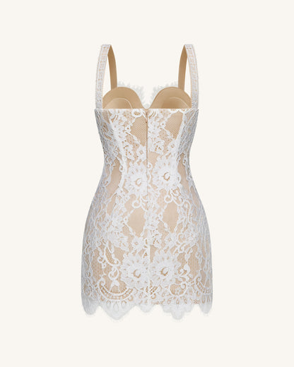 Eyelash Lace Bustier Bodycon Dress - White | JW PEI