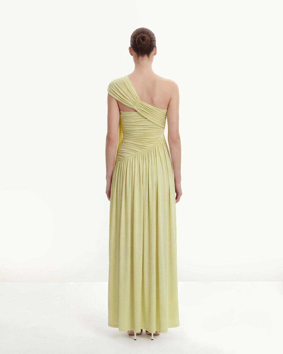 Ruched One-Shoulder Maxi Dress with Trailing Sash - Green | JW PEI